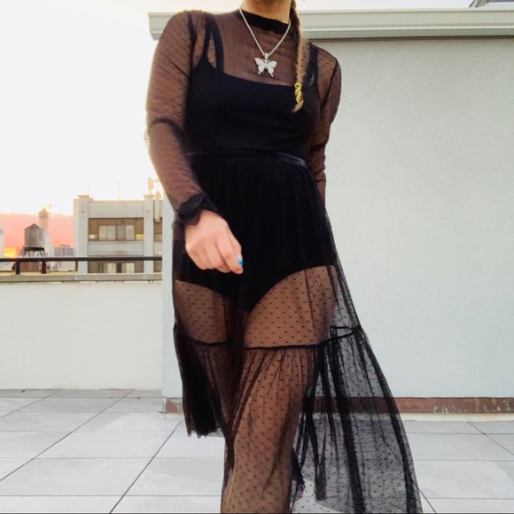 Who What Wear Boho Sheer Full Lace Mesh Long Dress - Picture 15 of 16